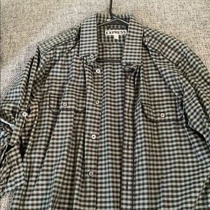 Express green/black fitted button down shirt